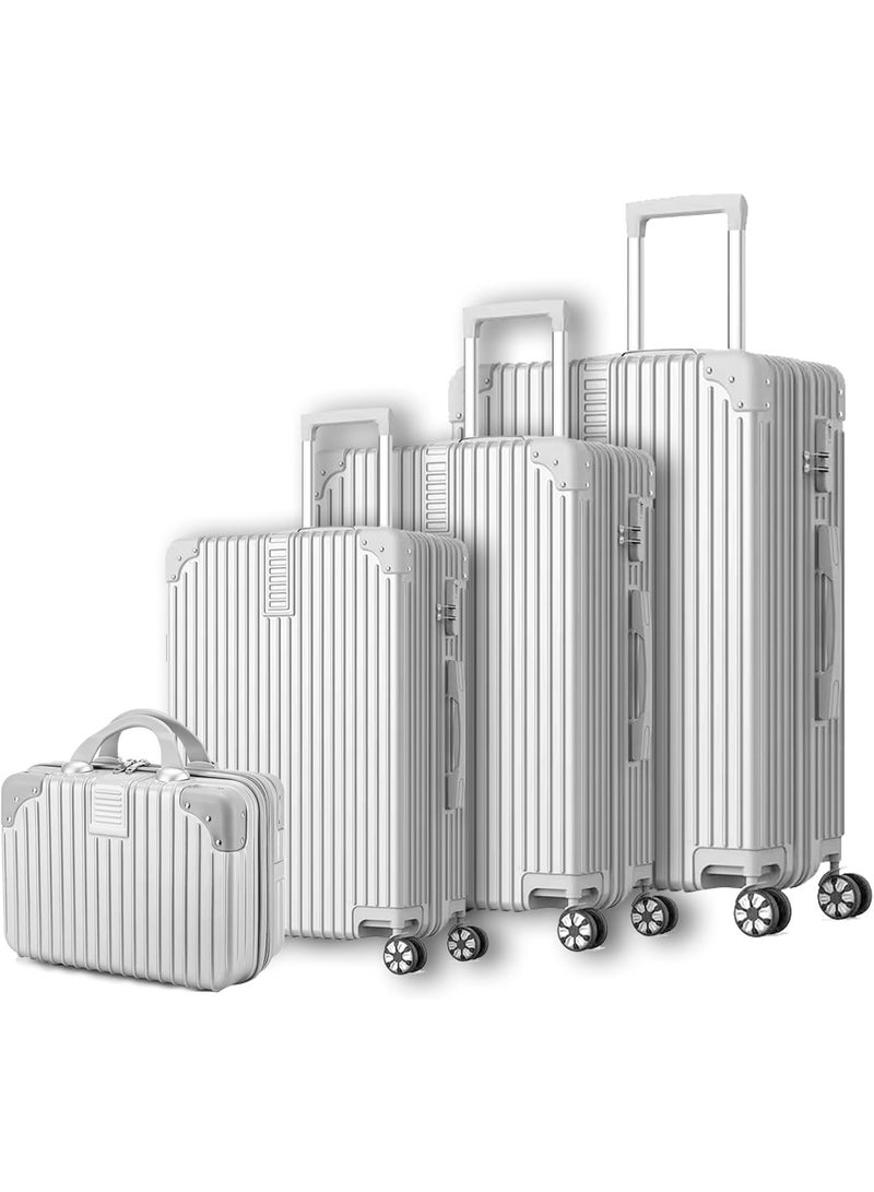 ويمارت مجموعة أمتعة، 4 قطع (14/20/24/28)" حقائب سفر بعجلات عالمية PC+ABS أمتعة صلبة متينة سعر مخفض (رمادي فضي، 4 قطع (14/20/24/28)) - Image 1